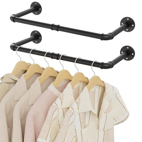 YheenLf 64cm Kleiderstange Wandmontage,Garderobenstange,2 Stück,Schwarz