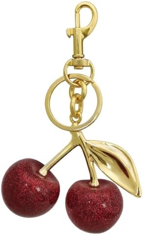 Quadafy 18K Gold Plated Cherry Keychain, Cherry Purse Charm With
