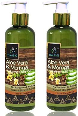 The EnQ Aloe vera Moringa & Green Tea Hydrating Facial Gel 200ml/6.76 fl.oz - Paraben free - Skin Hydrating Gel, Moisturizer, anti-acne gel (Pack of 2)
