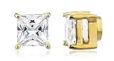 Goldtone with Clear Cz Square Magnetic Stud Earrings - 4mm to 12mm Available (7mm) (E-1548)