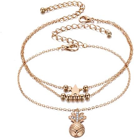 Boho Beach Layered Pineapple Anklet Bracelet Handmade Foot Jewelry for Women Teen Girls