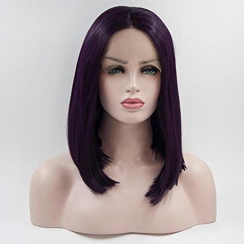 OOARGE Wig Woman Short Bob Purple Straight Hair Front Lace High Temperature Wig Rose Net Head Sets , 12in