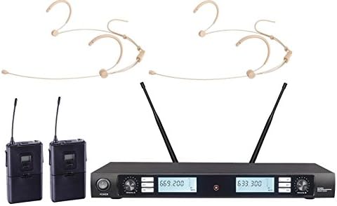 200 Channel Wireless Microphone Dual beige headset wireless Microphone System