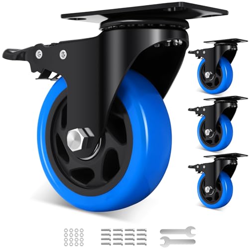 Humagineer Heavy Duty Furniture Wheels with 4 Double Brakes 100 mm, 800 kg Swivel Casters, Silent and Durable Polyurethane Casters, Moves Furniture with Wheels for Trolleys, Trolleys, Set of 4