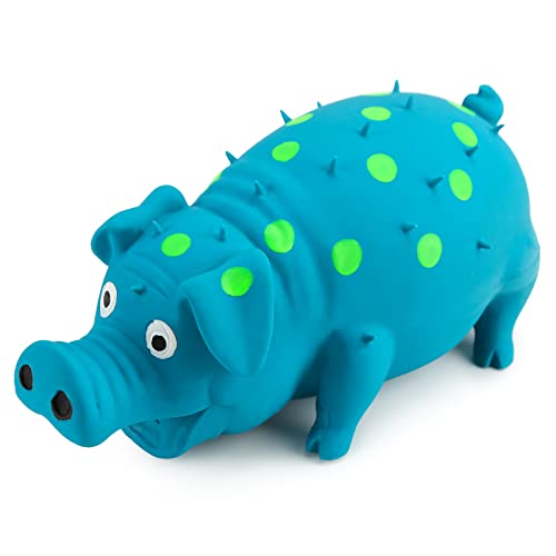 POPLAY Squeaky Latex Grunting Pig Dog Toys, Blue Pig Dog Toy Anxiety Relief for Puppy Chew Toys, Rubber Squeeze Gift