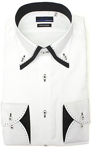 Amazon News Eleganse ニュースエレガンス 2枚衿風ボタンダウン Monotone ドレスシャツ 綿100 形態安定 長袖 ワイシャツ 白 メンズ 長袖 ワイシャツ Yシャツ ビジネスや結婚式に スリム シャツ ブランド News Elegance ニュースエレガンス Danw15 01 4300 シャツ 通販