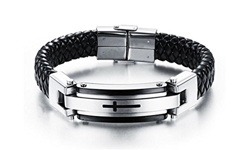 Zx Jewelry Solid Stainless Steel Cross Braide Leather Bangle