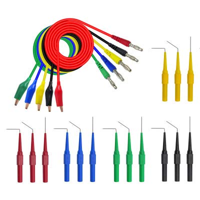 Aoowei Multimeter Banana Plug Test Leads Includes 5pcs Banana Plug to Alligator Clip Test Lead 15 pcs Sharp Stainless Steel and Flexible Silicon Back Probe Pin (20pcs/set)