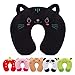 H HOMEWINS Travel Pillow for Kids,Cute Animal Neck Pillow for Boys Girls,Soft Neck Head Chin Support Pillow,Travel Accessories for Airplane, Car, Train,Recline (Black cat)