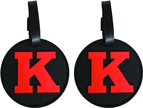 Set of 2 Initial Letter K Alphabet Luggage Tags 3-D Color on Black Personalized Reinforced Bendable Heavy Duty ID Tag