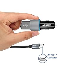 Meagoes Cargador de coche rápido, compatible con Samsung Note 9 Note 8, Galaxy S10 Plus S10e S9 Plus S9 S8+ S8, LG V40 ThinQ G7, doble puerto de carga rápida 3.0, adaptador de carga rápida para coche con cable USB C, Gris espacial