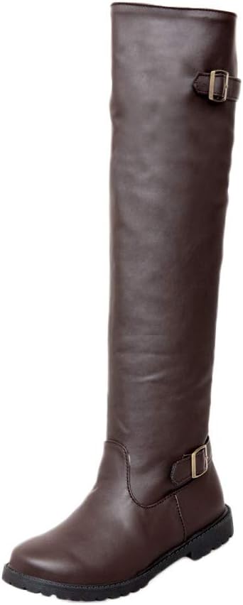 AIMTOPPY, Casual Lady Solid Color Buckle High to Help Long Round Round Warm Boots