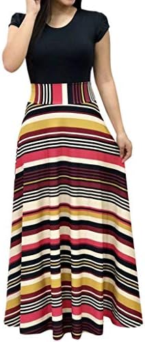 Fanyunhan Womens Fashion Floral Printed Maxi Dress Short Sleeve Party Long Dress
