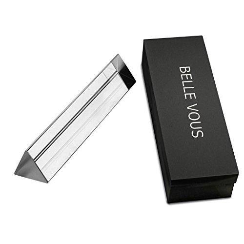 6" Crystal Optical Glass Triangular Prism Refractor with Gift Box by Belle Vous - Crystal Prism for Teaching Light Spectrum Physics, Light Prism Crystal, Glass Prism and Prism Photography