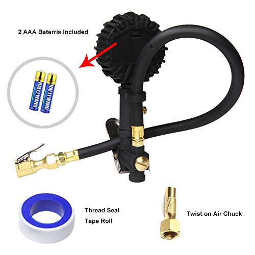 KEDAKEJI Digital Tire Inflator with Pressure Gauge, 250 PSI Air Chuck and Compressor Accessories Heavy Duty with Rubber Hose and Quick Connect Coupler for 0.1 Display Resolution, Black K250PG - Thumbnail 3