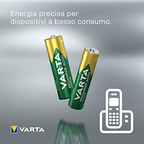 Pile AAA, ricaricabili, confezione da 4, Recharge Accu Phone, batteria ricaricabile, 800 mAh Ni-MH, pronte all'uso, adatte per telefoni cordless