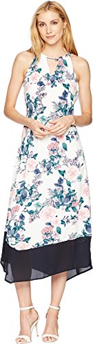 Ivanka Trump Women s Matte Jersey Sleeveless Maxi Hanky Hem Dress, Ivory/Multi, XL