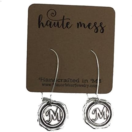 Haute Mess Antique Silver Wax Seal Engraved Initial Earrings-h