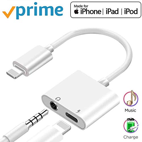 Headphone Adapter for iPhone 11 Aux Audio to 3.5 mm Dual Jack 2 in 1 Earphones Connector Adapter Compatible for iPhone 7/7Plus/8/8Plus/X/11/XS/XS MAX Dongle Accessory Connector Support All iOS System
