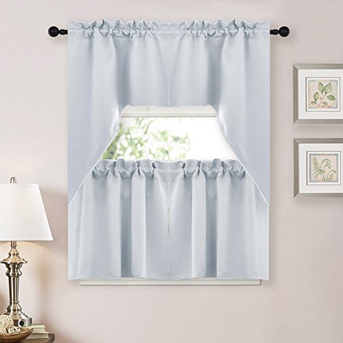 NICETOWN Half Window Kitchen Tier Curtains- Tailored Scalloped Valance/Swags for Bedroom (One Set, 29-Inch-by-38-Inch Each Panel,Platinum-Greyish White) - Thumbnail 2