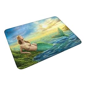 CUXWEOT Indoor Outdoor Doormat Non-Slip Backing Ultra Absorbent Mud Fantasy Mermaid at Sunset Door Mat Home Office… 41YuLa ij4L