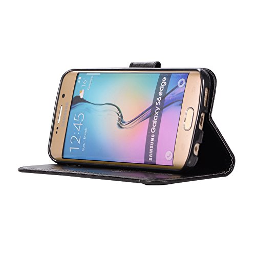 Samsung Galaxy S6 Edge Case, ARSUE Shock Absorbing 3D Handmade Soft Flip Folio [Kickstand Feature] PU Leather Wallet Owl Dreamcatcher Case with ID&Credit Card Pockets for Samsung Galaxy S6 Edge,Black - Thumbnail 5