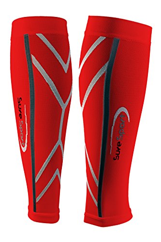 SureSport® Men's and Women's True Graduated Calf Compression Sleeves - 18-25 mmHg Medical Grade (Large, Red) Great for Shin Splints - Ideal uses include Crossfit, Basketball, Running, Baseball, Walking, Cycling, Training and Travel - Increases Circulation - Help Speed Recovery