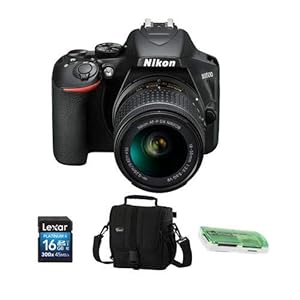 Nikon D3500 24MP DSLR Camera with AF-P DX NIKKOR 18-55mm f/3.5-5.6G VR Lens, Black - Bundle with Camera Case, 16GB SDHC Card, Card Reader