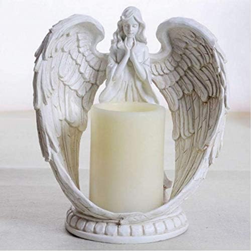 Djkaa Resin Candle Holder Angel Figurines Electronic Candlestick Crafts Wedding Gifts Home Decor Angel Miniature Ornaments 25 * 20 * 13cm