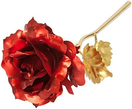 Beautiful Rose Flower Red Colored Gold Foil Lasts Forever Red with Gift Box &amp; Bag Romantic Anniversary Valentine's Day Birthday Mother's Day Gift gcr1A