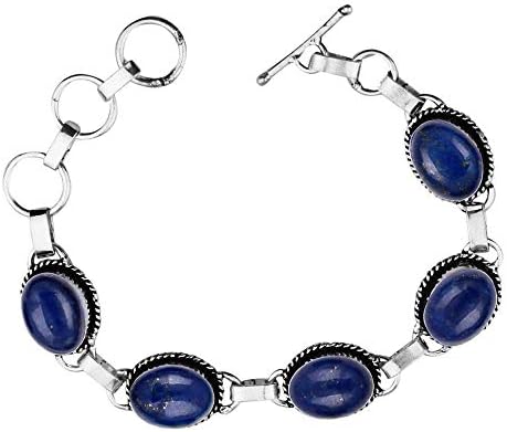Natural Moonstone Lapis Turquoise Bracelet 10x14mm Oval Shape Gemstone 925 Silver Overlay Handmade Link Bracelet Jewelry