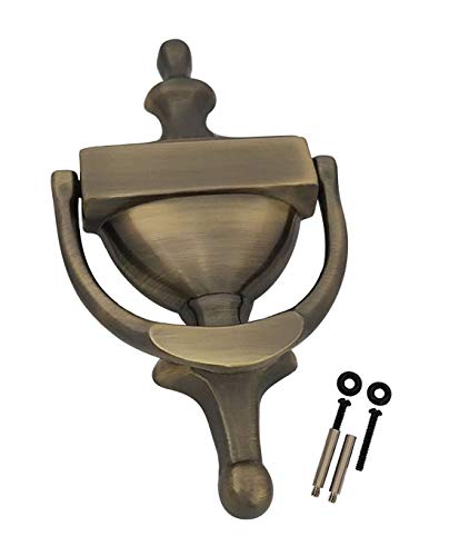 QCAA Solid Brass Door Knocker, 7", Antique Brass, Made in Taiwan, 1 Pack