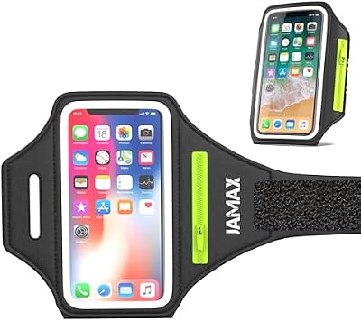 Brazalete Movil Running JAMAX | Porta Movil Running | Brazalete Deportivo Ajustable para Correr | Funda movil para Correr Compatible con iPhone, Samsung y Android (Negro)