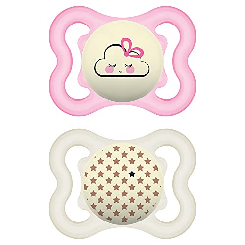 MAM Supreme Night Baby Pacifier, for Sensitive Skin, Patented Nipple, 2 Pack, 0-6 Months, Girl
