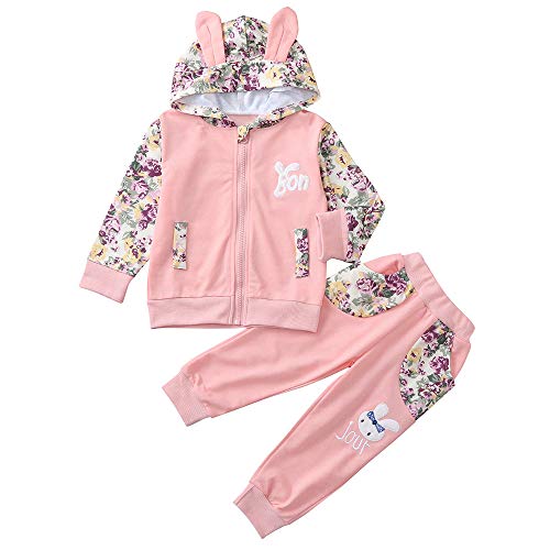 Harry Potter Baby Clothes,2PCS Children Kids Long Sleeves Floral Print Hooded Top Clothes+Pants Set Outfit,Baby Girls' Clothing Sets,Pink,L