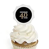 Adult 40th Birthday - Gold - Cupcake Picks with Stickers - Birthday Party Cupcake Toppers - 12 Count