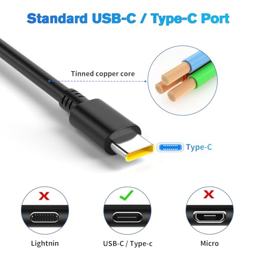 65W USB C Charger, Lenovo Laptop Charger for Lenovo ThinkPad X1 Carbon T14 T15 T480 T480s T490 T580 T590 E14 E15 E480 E580 E590 X13 X380 L13 L14 L15 Chromebook C330 S330 300e Yoga Type C Power Supply