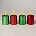 Mr. Light Set of 4 Flickering Amber LED Votive Candles, Metallic Red (2) and Green (2) Finish