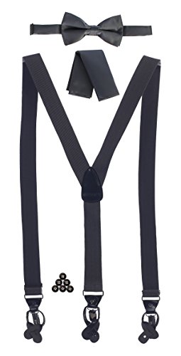Gioberti Men's Convertible Suspenders, Bow Tie, and Hanky Set, Dark Gray