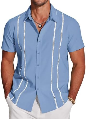 Amazon.com: Maximos Men's Retro Charlie Sheen Two Tone Guayabera Bowling  Casual Dress Shirt Royal Blue/White : Clothing, Shoes & Jewelry