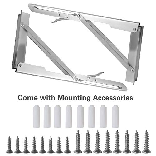 Folding Shelf Brackets 14 Inch CESHUMD Heavy Duty Stainless Steel Collapsible Wall Mounted Shelf Bracket Space Saving for Table Work Bench, 2pcs with Screws