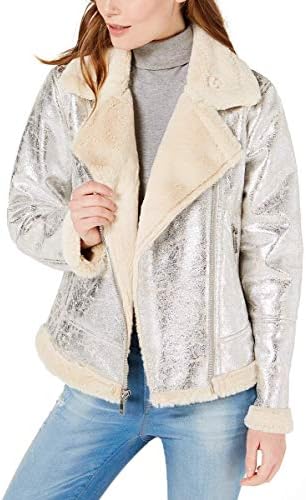 レディース フェイクムートンモトジャケット シルバー ミディアム