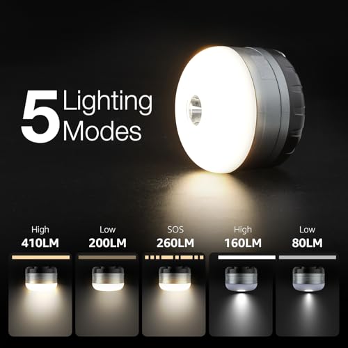 LE Rechargeable Camping Light, Tent Light for Camping Hanging, Dimmable 5 Modes, Magnetic Camp Lantern for Tents, Portable Small Camp Accessories, Emergency Lighting for Power Cuts, USB C Cable