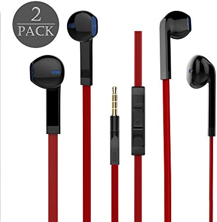 Parkido 2 Pack In-Ear Wired Earbuds Headphones with Microphone Earphones Stereo Sound with Volume Control for IOS Android Black+Red