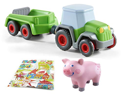 Haba Traktor mit Anhänger und Ferkel Geschenkset Little Friends Bauernhof