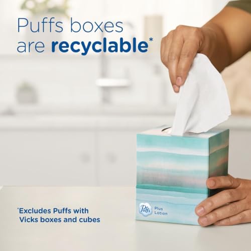PUFFS PLUS LOTION FACIAL TISSUES, 1 FAMILY BOX, 124 TISSUES PER BOX, ALLERGIES AND COLDS