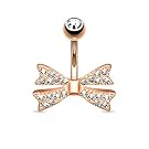 Bow Tie Belly Ring Belly Button Ring 316L Surgical Steel 14g Gold/Rhodium Plated (Rose Gold Plated)