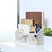 MyGift Whitewashed Wood Office Desktop Letter Mail Sorter, Decorative 2 Compartment Desk Stationery Organizer with Metal Heart Ornament