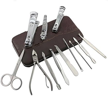 Manicure Pedicure Set Nail Clippers 12 In 1 Travel Case Tools - Professional Pedicure Kit Nail Scissors Grooming Kit Earpick Nail clippers Eyebrow scissors Stanless Steel Silver Suit