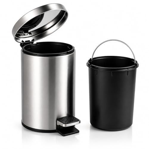 Lixeira Redonda Com Pedal 5 Litros Aço Inox Para Banheiro E Cozinha